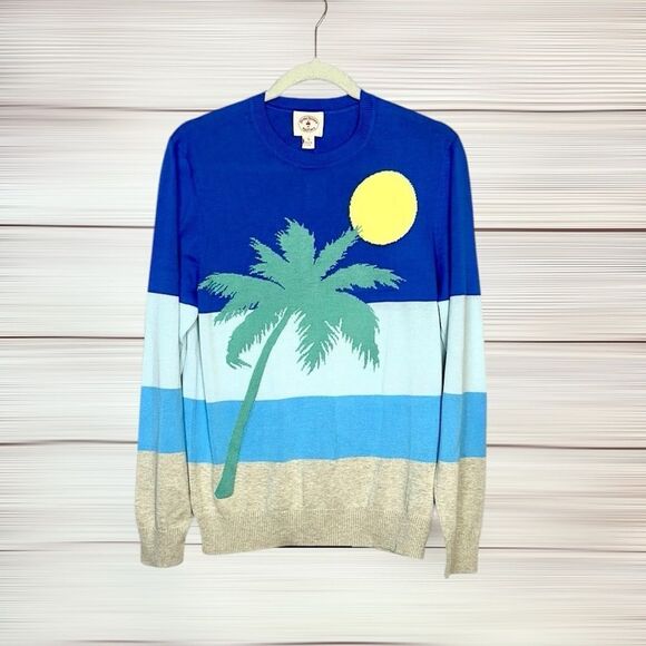 NWT Brooks Brothers Blue Sweater Supima Cotton Summer Palm Design size S New - Picture 1 of 10